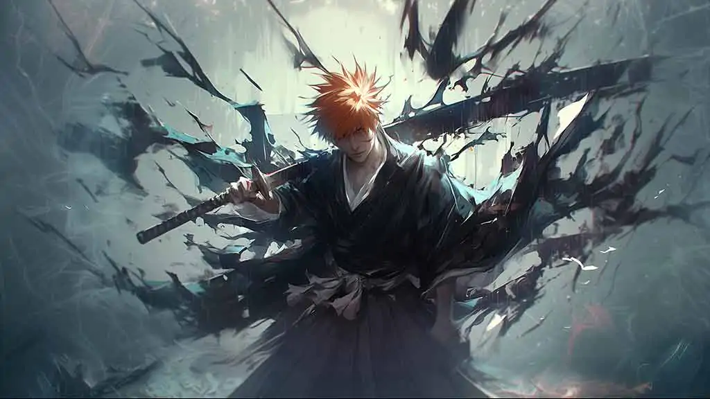 Fond d'écran 4K de Kurosaki Ichigo de l'anime Bleach, sous la forme Soul Reaper tenant son épée téléchargement gratuit pour PC et mobile