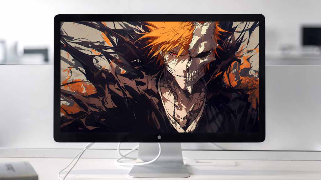 Bleach Kurosaki Ichigo Fond d'écran 4K avec le masque de Hollow à moitié en Ultra HD pour PC et mobile. Téléchargement gratuit en plusieurs résolutions sans inscription.