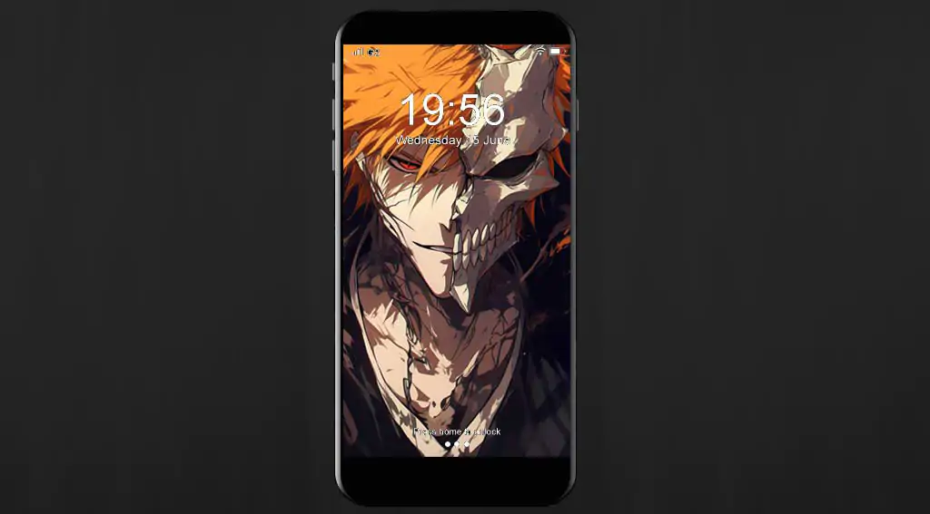 Bleach Anime Ichigo Kurosaki Half Hollow Mask 4K Wallpaper showing orange hair and skeletal hollow mask - ultra HD Free Download for pc & mobile