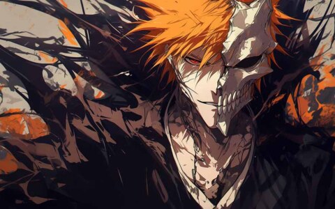 Bleach Kurosaki Ichigo Fond d'écran 4K avec le masque de Hollow à moitié en Ultra HD pour PC et mobile. Téléchargement gratuit en plusieurs résolutions sans inscription.