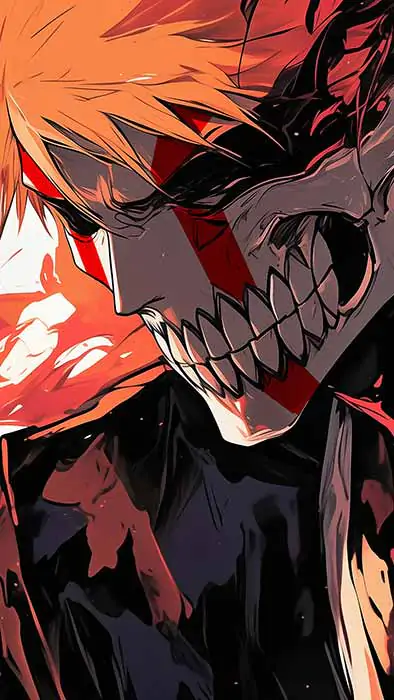 Kurosaki Ichigo with Hollow mask 4K wallpaper with red energy - free Bleach anime HD background for desktop and mobile