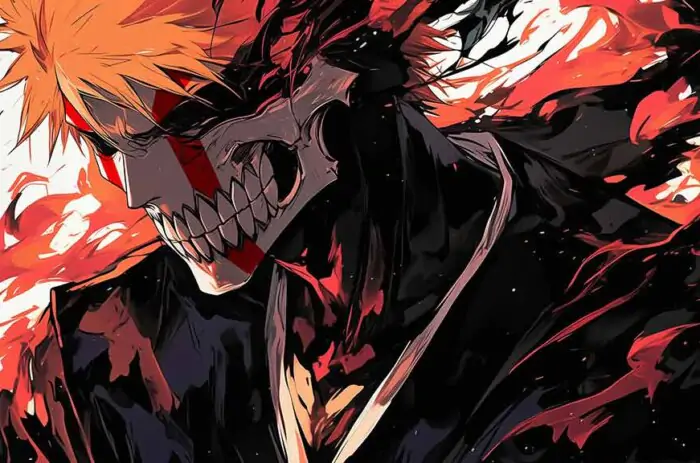 Kurosaki Ichigo with Hollow mask 4K wallpaper with red energy - free Bleach anime HD background for desktop and mobile