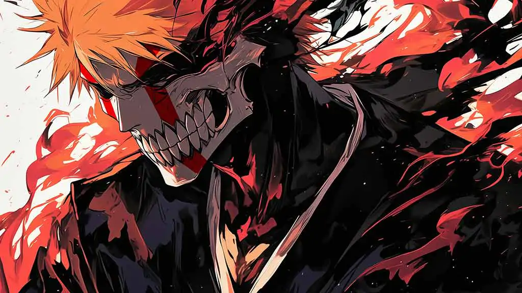 Kurosaki Ichigo with Hollow mask 4K wallpaper with red energy - free Bleach anime HD background for desktop and mobile