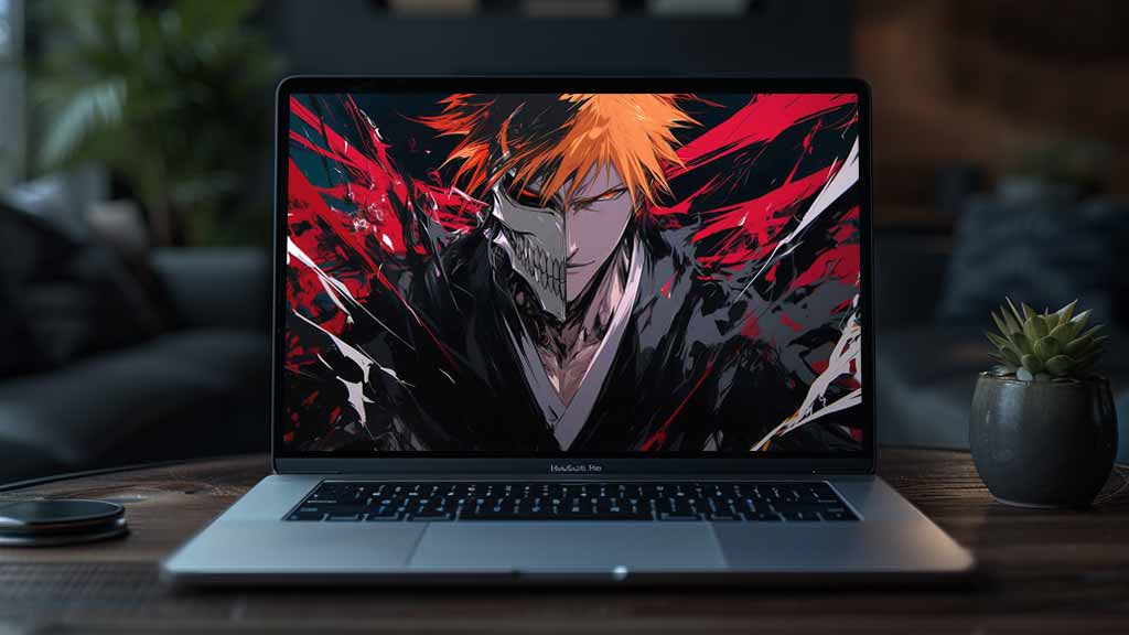 Kurosaki Ichigo avec un masque à moitié Hollow 4K fond d'écran avec effets énergétiques - Bleach anime ultra HD téléchargement gratuit pour ordinateur et mobile