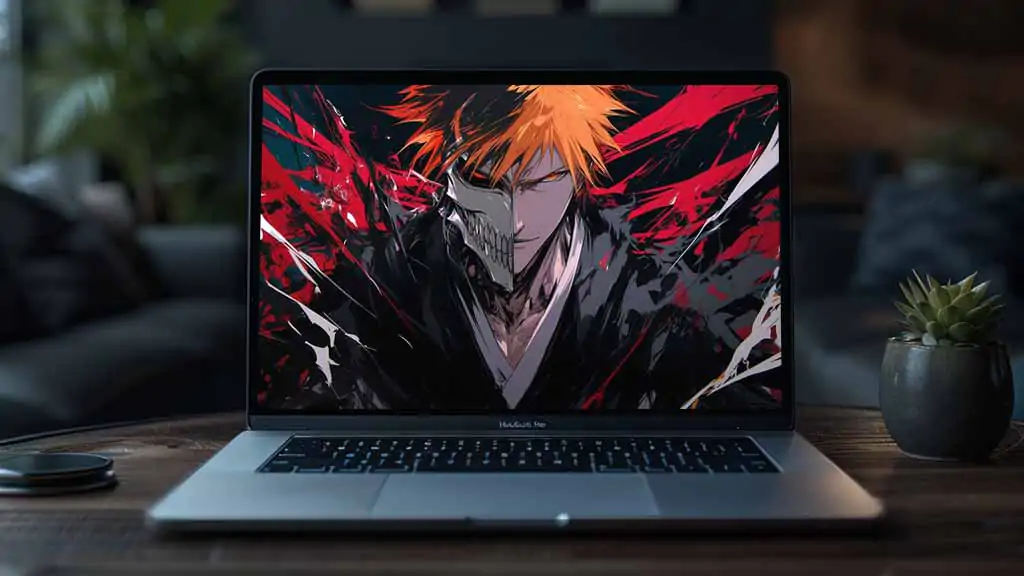 Kurosaki Ichigo avec un masque à moitié Hollow 4K fond d'écran avec effets énergétiques - Bleach anime ultra HD téléchargement gratuit pour ordinateur et mobile