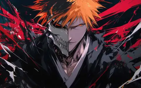 Kurosaki Ichigo with half Hollow mask 4K wallpaper with energy effects - Bleach anime ultra HD free download for desktop and mobile
