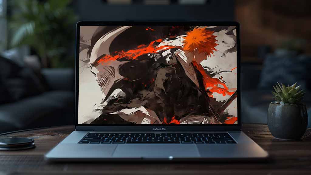 Kurosaki Ichigo Hollow Bleach Anime 4K Fond d'écran avec des cheveux orange sur fond de masque Hollow - Ultra HD Téléchargement gratuit pour PC et mobile