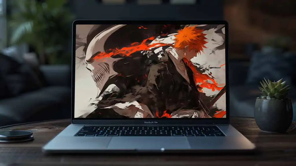 Kurosaki Ichigo Hollow Form Bleach Anime 4K Wallpaper with orange hair against Hollow mask background - ultra HD Free Download for pc & mobile