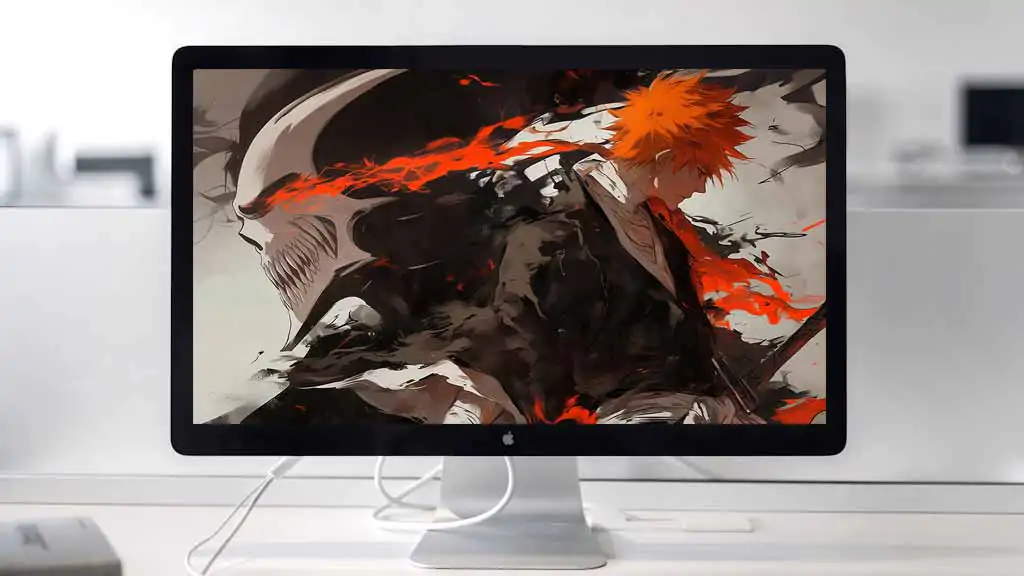 Kurosaki Ichigo Hollow Form Bleach Anime 4K Wallpaper with orange hair against Hollow mask background - ultra HD Free Download for pc & mobile