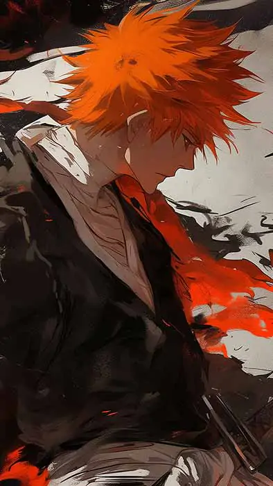 Kurosaki Ichigo Hollow Form Bleach Anime 4K Wallpaper with orange hair against Hollow mask background - ultra HD Free Download for pc & mobile
