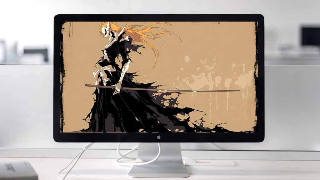 Fond d'écran 4K de Kurosaki Ichigo, animé Bleach, corps entier, forme Hollow, avec de longs cheveux orange - Téléchargement gratuit en Ultra HD