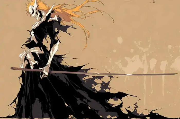 Fond d'écran 4K de Kurosaki Ichigo, animé Bleach, corps entier, forme Hollow, avec de longs cheveux orange - Téléchargement gratuit en Ultra HD