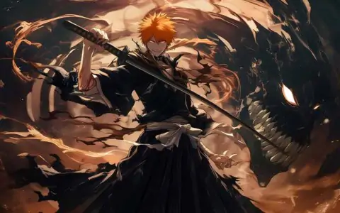Kurosaki Ichigo 4K wallpaper with zanpakuto and spiritual energy from Bleach anime, free Ultra HD download for all devices