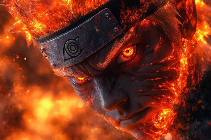 Fond d'écran Naruto en gros plan 4K avec effet de feu Fond d'écran anime Ultra HD Téléchargement gratuit pour ordinateur et mobile