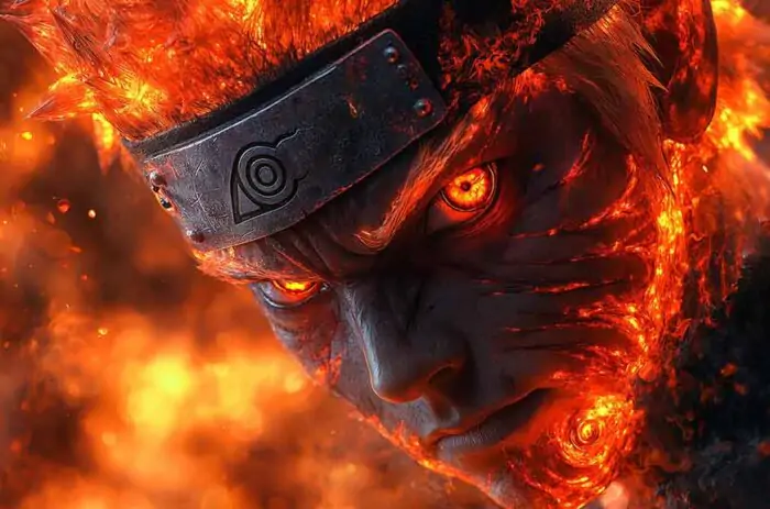 Fond d'écran Naruto en gros plan 4K avec effet de feu Fond d'écran anime Ultra HD Téléchargement gratuit pour ordinateur et mobile