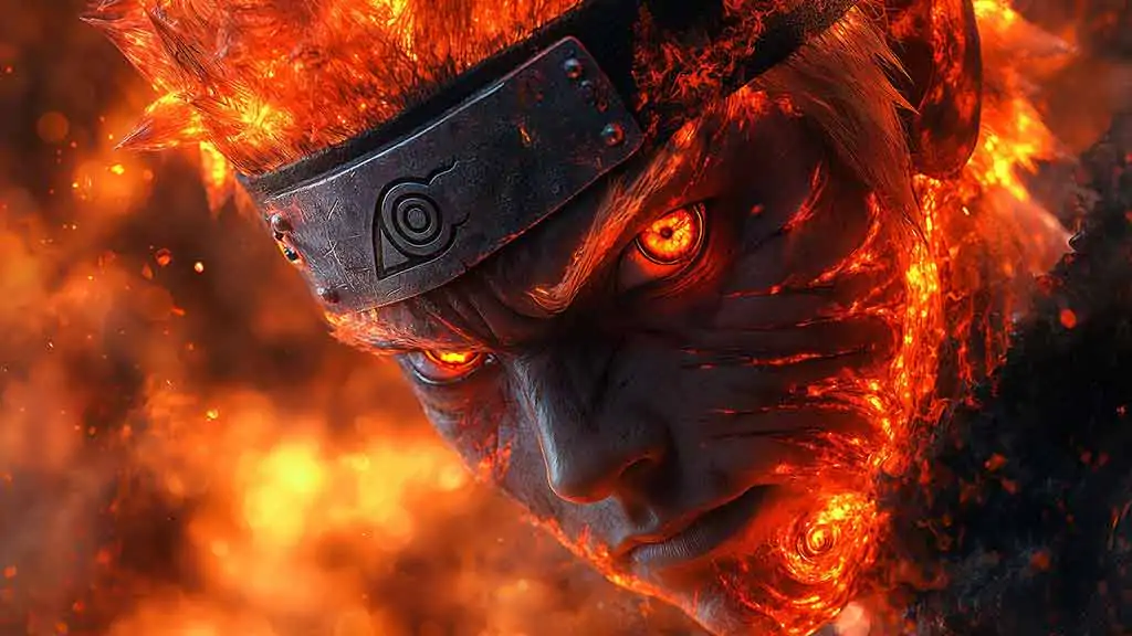 Fond d'écran Naruto en gros plan 4K avec effet de feu Fond d'écran anime Ultra HD Téléchargement gratuit pour ordinateur et mobile