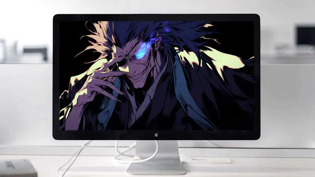 Fond d'écran animé Bleach 4K de Zaraki Kenpachi avec des yeux brillants, fond d'écran ultra HD gratuit pour ordinateur et mobile