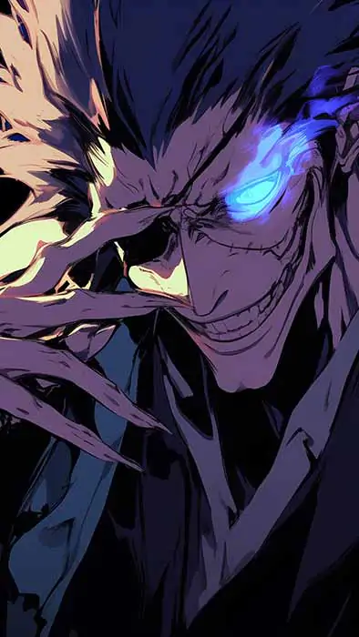 Fond d'écran animé Bleach 4K de Zaraki Kenpachi avec des yeux brillants, fond d'écran ultra HD gratuit pour mobile