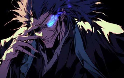 Fond d'écran animé Bleach 4K de Zaraki Kenpachi avec des yeux brillants, fond d'écran ultra HD gratuit pour ordinateur et mobile