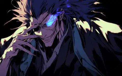 Fond d'écran animé Bleach 4K de Zaraki Kenpachi avec des yeux brillants, fond d'écran ultra HD gratuit pour ordinateur et mobile