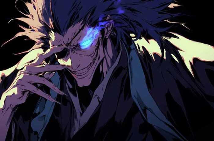 Fond d'écran animé Bleach 4K de Zaraki Kenpachi avec des yeux brillants, fond d'écran ultra HD gratuit pour ordinateur et mobile