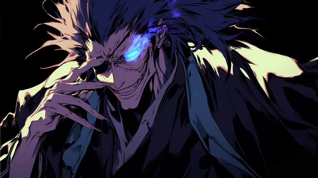 Fond d'écran animé Bleach 4K de Zaraki Kenpachi avec des yeux brillants, fond d'écran ultra HD gratuit pour ordinateur et mobile
