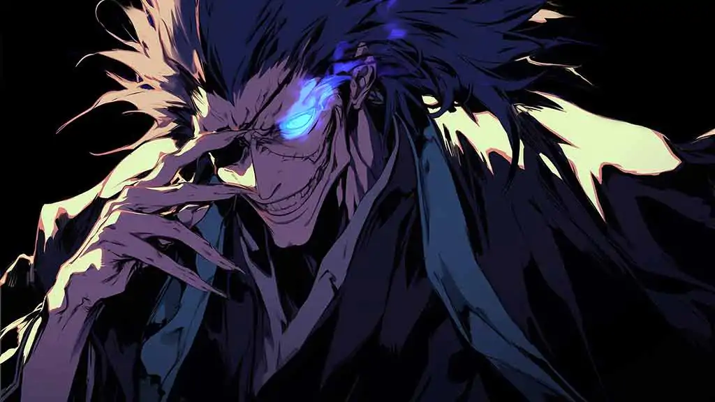 Fond d'écran animé Bleach 4K de Zaraki Kenpachi avec des yeux brillants, fond d'écran ultra HD gratuit pour ordinateur et mobile