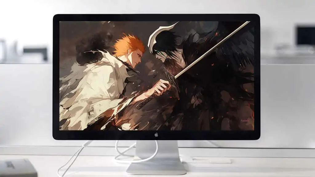 Ichigo vs Ulquiorra 4K wallpaper showing the fight between Soul Reaper and Fourth Espada - free Bleach anime HD background for pc & mobile