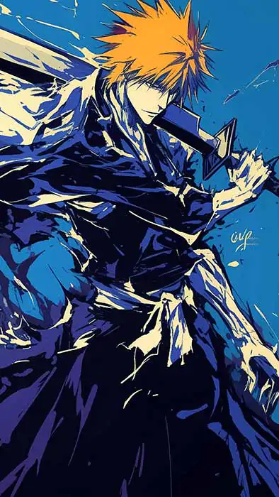 Bleach anime Kurosaki Ichigo 4K wallpaper with blue effect free download ultra HD for PC and mobile
