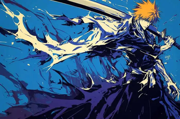 Bleach anime Kurosaki Ichigo 4K fond d'écran avec effet bleu téléchargement gratuit ultra HD pour PC et mobile