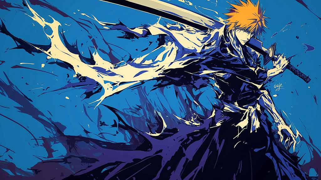 Bleach anime Kurosaki Ichigo 4K fond d'écran avec effet bleu téléchargement gratuit ultra HD pour PC et mobile