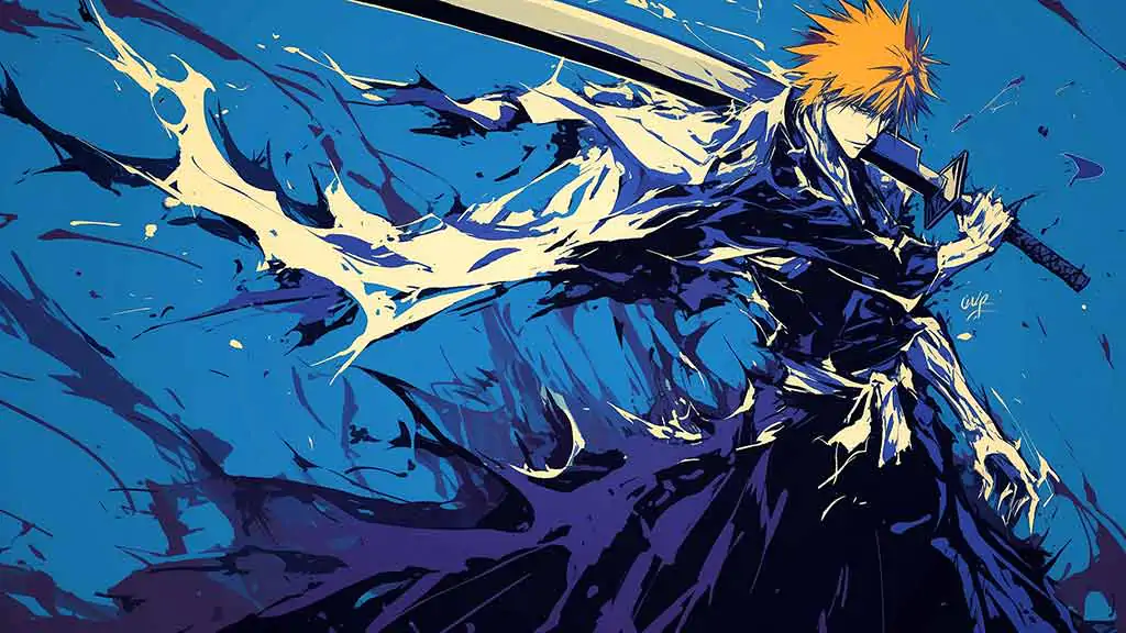 Bleach anime Kurosaki Ichigo 4K wallpaper with blue effect free download ultra HD for PC and mobile