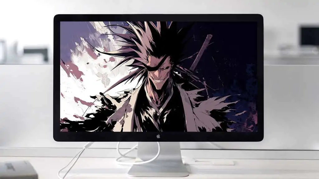Zaraki Kenpachi 4K wallpaper with spiked hair and menacing smile from Bleach anime, free Ultra HD download