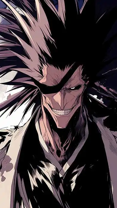 Zaraki Kenpachi 4K wallpaper with spiked hair and menacing smile from Bleach anime, free Ultra HD download