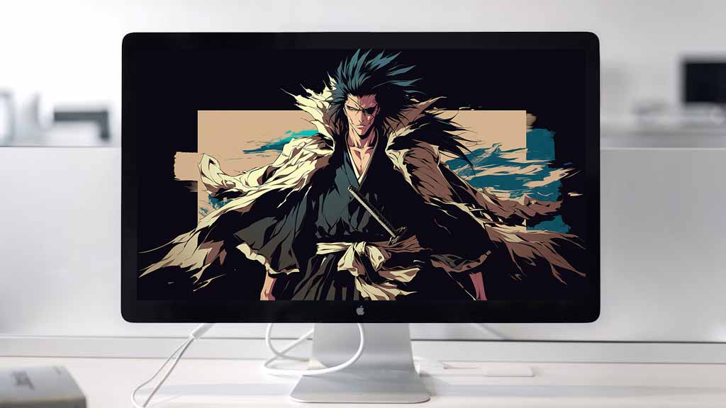 Fond d'écran 4K de Zaraki Kenpachi avec des cheveux hérissés de l'anime Bleach, téléchargement gratuit en Ultra HD