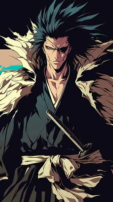 Fond d'écran 4K de Zaraki Kenpachi avec des cheveux hérissés de l'anime Bleach, téléchargement gratuit en Ultra HD