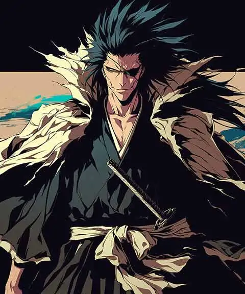 Fond d'écran 4K de Zaraki Kenpachi avec des cheveux hérissés de l'anime Bleach, téléchargement gratuit en Ultra HD
