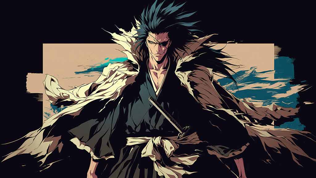 Fond d'écran 4K de Zaraki Kenpachi avec des cheveux hérissés de l'anime Bleach, téléchargement gratuit en Ultra HD