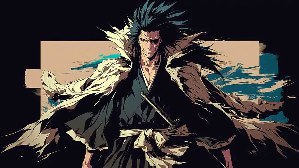 Fond d'écran 4K de Zaraki Kenpachi avec des cheveux hérissés de l'anime Bleach, téléchargement gratuit en Ultra HD