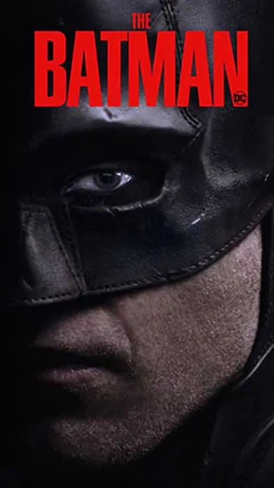 Batman face close-up 4K wallpaper showing Dark Knight mask with red title Ultra HD superhero background free download