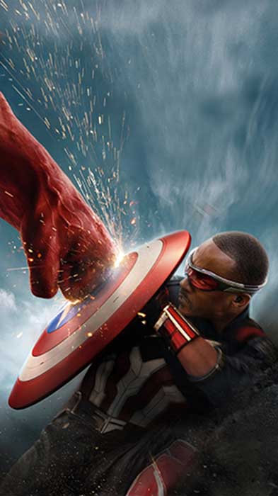 Captain America Brave New World 4K wallpaper Ultra HD showing shield action Red Hulk with sparks for mobile phone and iphone free download