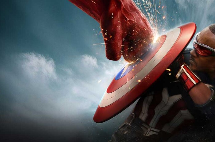 Captain America Brave New World 4K wallpaper Ultra HD showing shield action Red Hulk with sparks for desktop and laptop free download