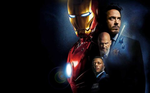 Iron Man 4K HD wallpaper featuring Tony Stark in red and gold armor with supporting characters from Marvel movies, available for free download