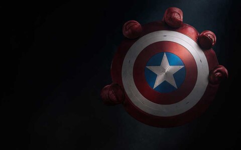 Captain America Brave New World wallpaper 4K Ultra HD showing shield with the Red Hulk hand for desktop and laptop free download