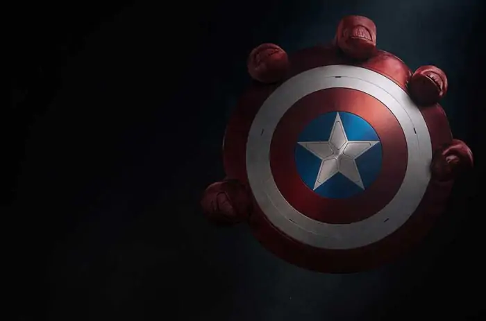 Captain America Brave New World wallpaper 4K Ultra HD showing shield with the Red Hulk hand for desktop and laptop free download
