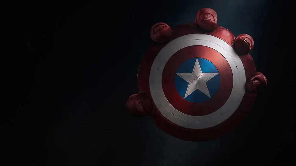 Captain America Brave New World wallpaper 4K Ultra HD showing shield with the Red Hulk hand for desktop and laptop free download