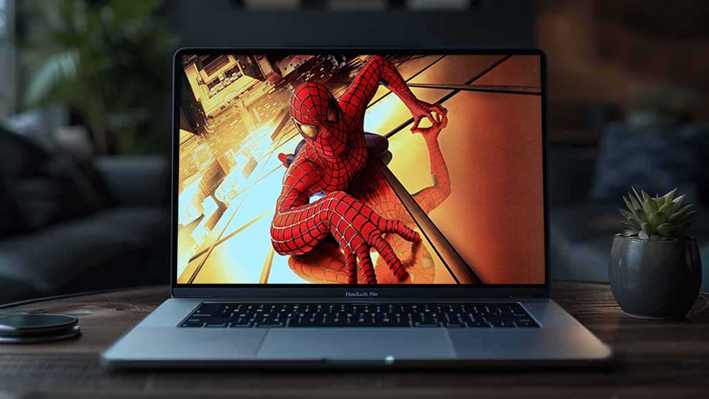 Spider-Man movie 4K wallpaper showing web-slinger swinging through New York City skyscrapers Ultra HD background Free