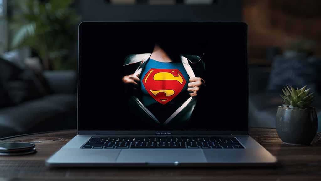 Superman logo reveal 4K wallpaper showing iconic red S shield costume under torn shirt HD superhero background