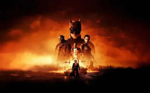 The Batman movie 4K wallpaper 4k showing Dark Knight with Catwoman Riddler in fiery Gotham City HD background