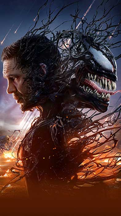 Venom 3 movie poster 4K wallpaper showing Eddie Brock and symbiote against dramatic sunset sky - free HD Marvel download
